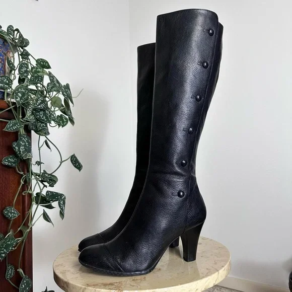 Vintage 90s 2000s knee high square rounded toe high heel boots Size 9.5 - Picture 3 of 8